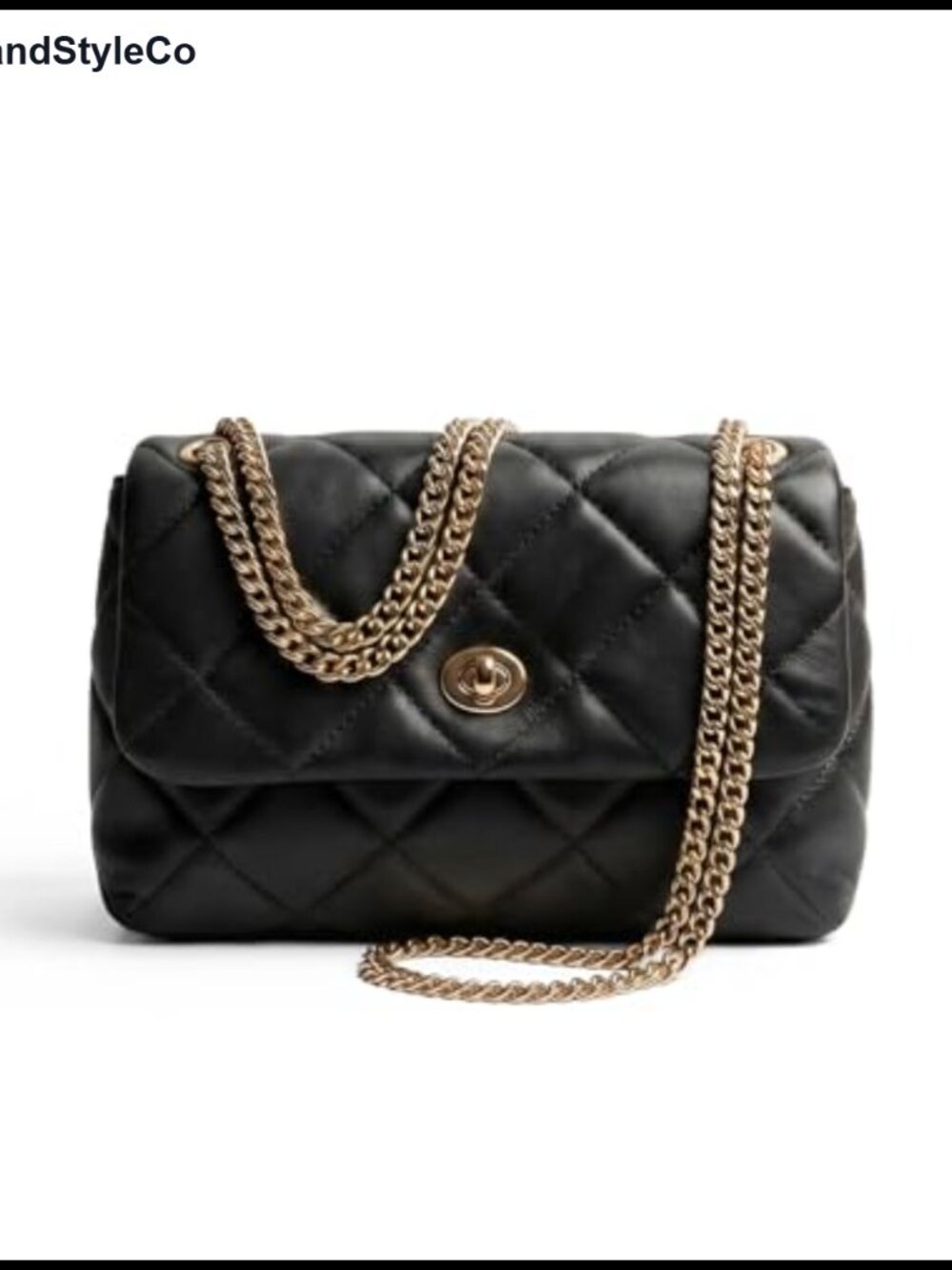 Quilted Crossbody Bag Vegan Leather Chain Strap Turn Lock Satchel Purse